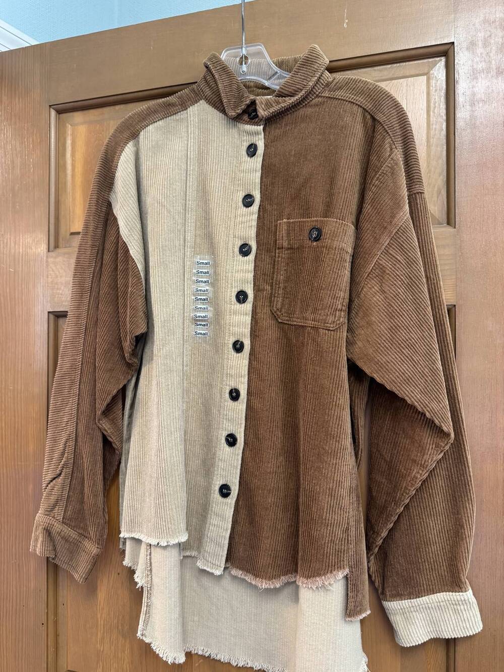 NEW GEEGEE women's color block shacket in tan / brown